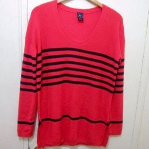 Gap- Crew neck red and navy blue striped sweater